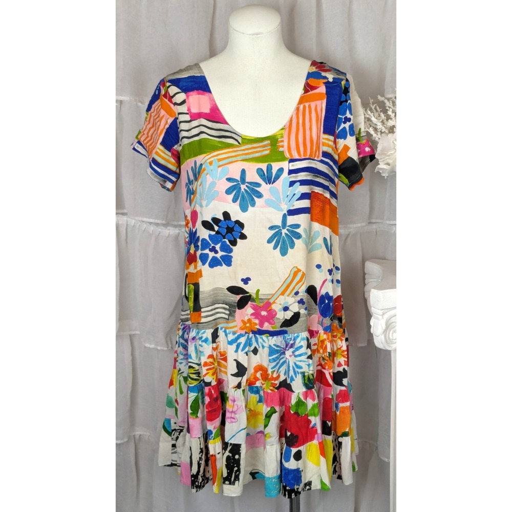 Jams World Hawaii Tropical Floral Oversized Swing Shift Mini Hattie Dress S - Picture 2 of 12